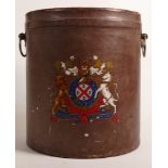 1950's decorative leather ice bucket with crested motif, height 25cm