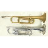 Two keyed brass & chromed Bugles, length 51cm (2)