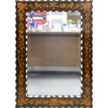 19th century fine quality English marquetry mirror, outer size 91cm x 65cm