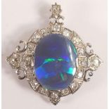 Large diamond and black opal (cracked) brooch of high quality set in high carat white gold or