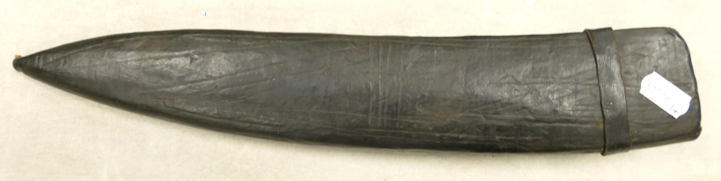 20th century Indian subcontinent Kukri knife, with two smaller blades, in leather sheath. 30.8cm - Image 3 of 3