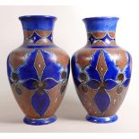 Pair of large Clews & Co Chameleon vases, in a blue and brown colourway, h.37cm. (2)