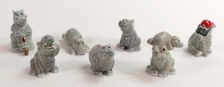 Wade Hip Hippos figures - some with handwritten script to base, height of tallest 8.5cm. These