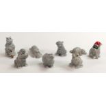 Wade Hip Hippos figures - some with handwritten script to base, height of tallest 8.5cm. These