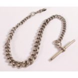 Edwardian hallmarked silver watch chain Albert chain, length 41cm clip to end of chain, weight 37.