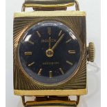 Rolex PRECISION 9ct gold ladies wrist watch & 9ct bracelet. A nice vintage item with black dial,