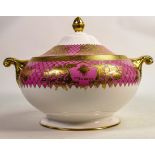 De Lamerie Fine Bone China heavily gilded pink & floral special commission large soup tureen,