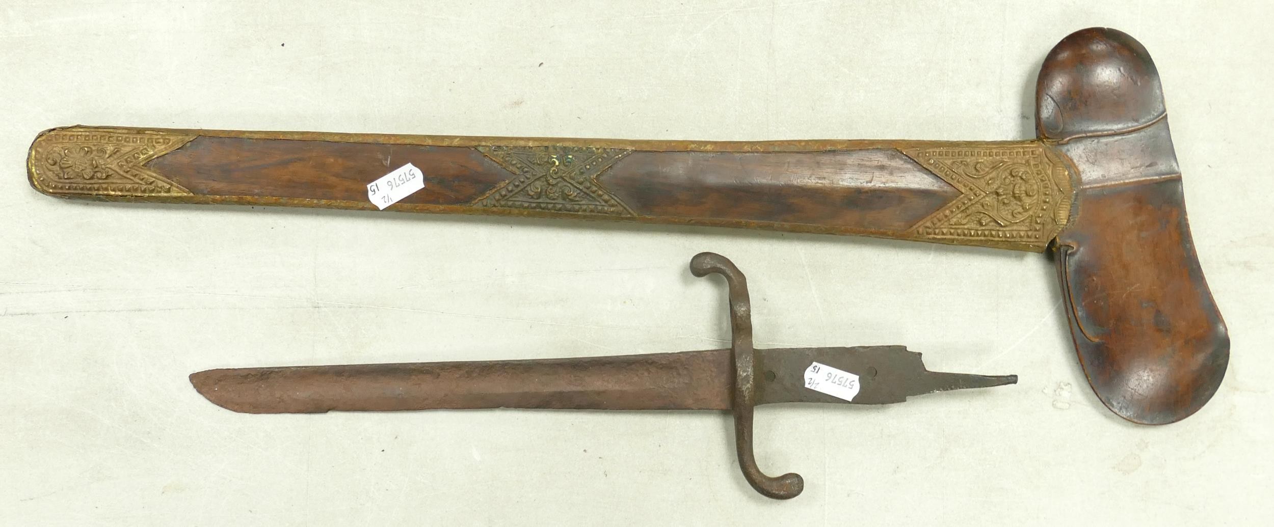 20th century, metal and brass scabbard and handle for Balinese Kris (blade missing) 55cm in - Image 2 of 2