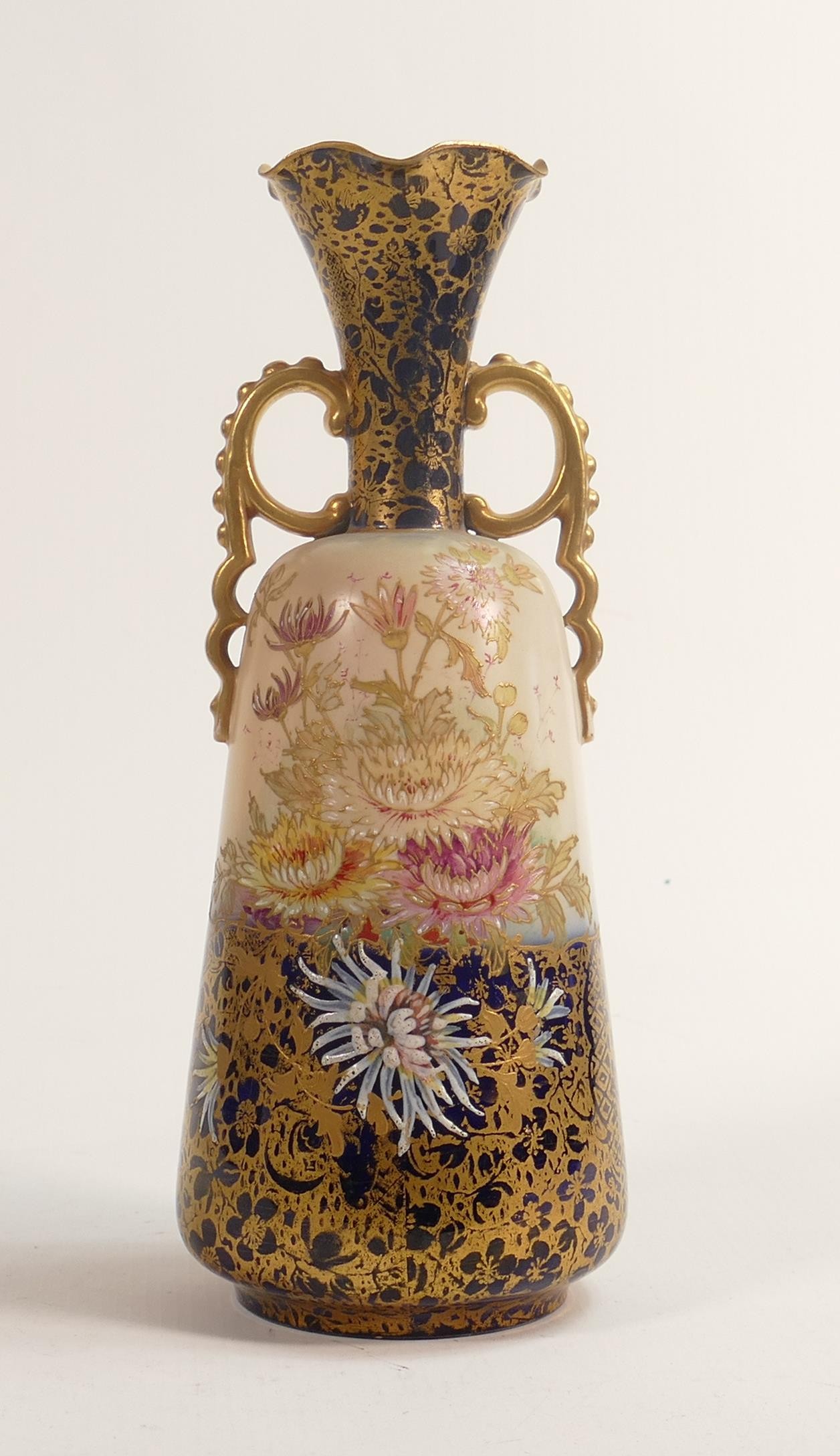 Carlton Blush ware twin handled vase with floral decoration, by Wiltshaw & Robinson, c1900, Height