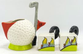 Two Lorna Bailey pieces - Golf Jug 15cms high. Mark on bottom "JW" plus a West Port Square cruet