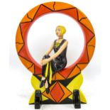 Lorna Bailey Art deco Lady in a circle, limited edition 7/100. 10cm high. Mark on bottom TS