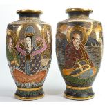 Pair of large Satsuma vases, gilded and enamel decorated all around with male & female characters,
