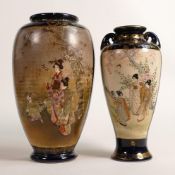19th century Japanese panelled Satsuma vases, height of tallest 24cm. (2)