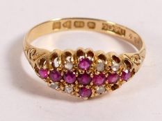 18ct gold Chester hallmarked ruby & diamond ring cluster ring. Set 9 rubies and 8 old cut