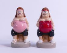 Wade 'Two Fat Slags' Viz comic figures including San & Colourway San (unmarked), height of tallest