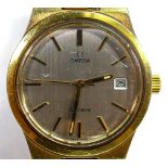 Omega Geneve automatic gentleman's date wristwatch, gold plated case & bracelet, C1970s, d3.75cm inc