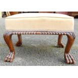 Victorian oak lion footed upholstered stool.