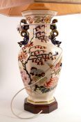 A prestige, very large Masons Birds of Paradise lamp base with dragon themed handles & shade. Lamp