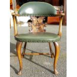 Victorian leather upholstered oak desk chair.