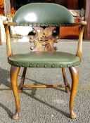 Victorian leather upholstered oak desk chair.
