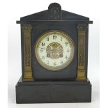 Large marble mantle clock, in carpenter made box, height 29cm, small nips to edges.