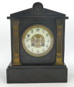 Large marble mantle clock, in carpenter made box, height 29cm, small nips to edges.