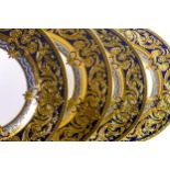 De Lamerie Fine Bone China heavily gilded Empress patterned set of four dinner plates, specially