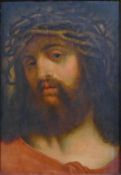 After Annibale Carracci, portrait of Christ. 18th century style or earlier. Oil on board. Indistinct