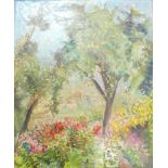 Oil painting. Scene in a Garden, N Kauffman, 60 x 50.5 cm.