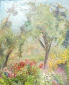 Oil painting. Scene in a Garden, N Kauffman, 60 x 50.5 cm.