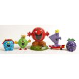 Wade Mr Men figures to include - large Mr Noisy, Mr Rush, Little Miss Giggles, Little Miss Naughty &