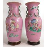 19th century Chinese Canton Famille Rose mirrored pair of baluster vases, (a/f), height 47cm (2)