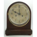 Large inlaid mantle clock, in carpenter made box, height 28.5cm