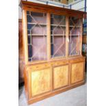 Edwardian mahogany 3 door glazed bookcase, height 224cm, width 187cm & depth 46cm