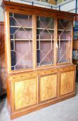 Edwardian mahogany 3 door glazed bookcase, height 224cm, width 187cm & depth 46cm