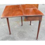Georgian mahogany fold over card table on pad feet, height 73cm, width 83cm, leaf size 41cm