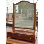 19th century mahogany inlaid 3 drawer toilet mirror, height 72cm, width 55cm.