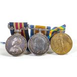 A group of three first world war WWI medals awarded to 306022 Pte W.E.A. Stevens 2/8 R.WAR:R-T.F.