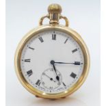 Gold plated open faced gents pocket watch, winds, ticks and runs down. High quality Dennison watch