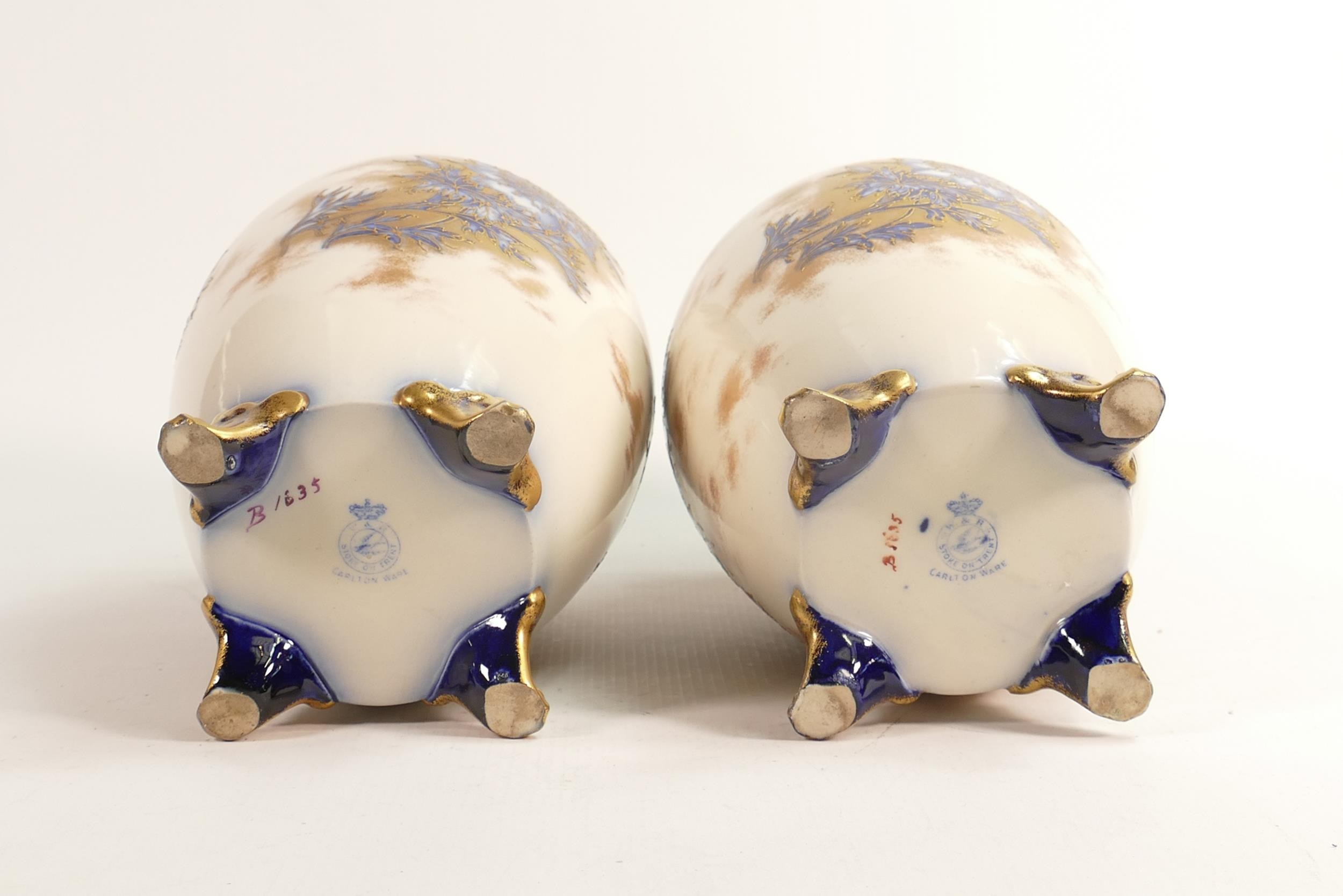 Pair of Carlton Blush ware large footed vase with blue & white floral decoration, by Wiltshaw & - Image 2 of 4