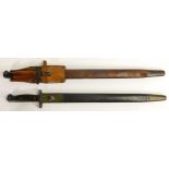 British pattern 1907 bayonet by Wilkinson in khaki sheath together with another similar 1907 bayonet