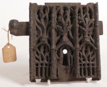 Antique Gothic Blacksmith made lock & plate, 11cm x 9cm.