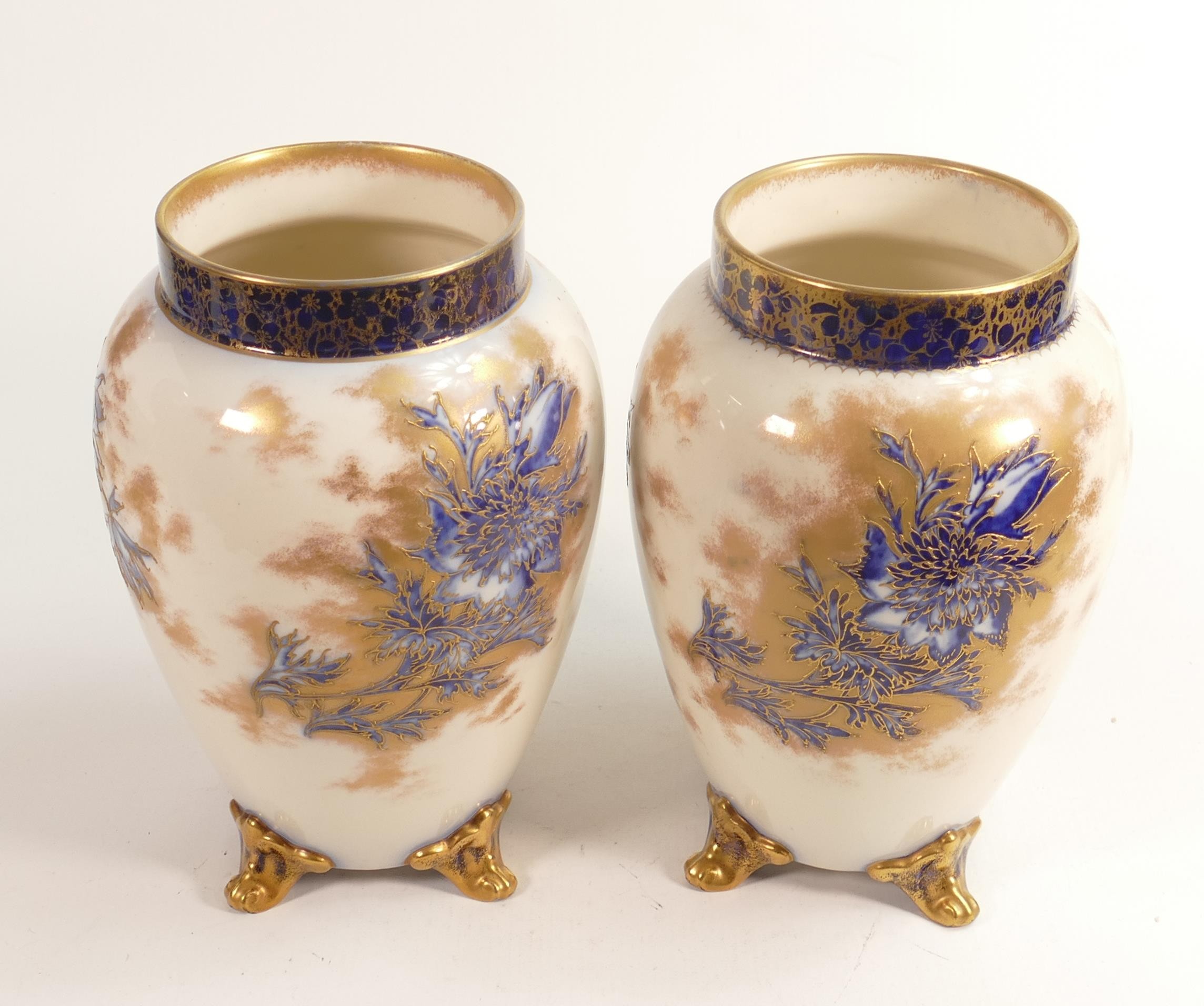 Pair of Carlton Blush ware large footed vase with blue & white floral decoration, by Wiltshaw & - Image 3 of 4