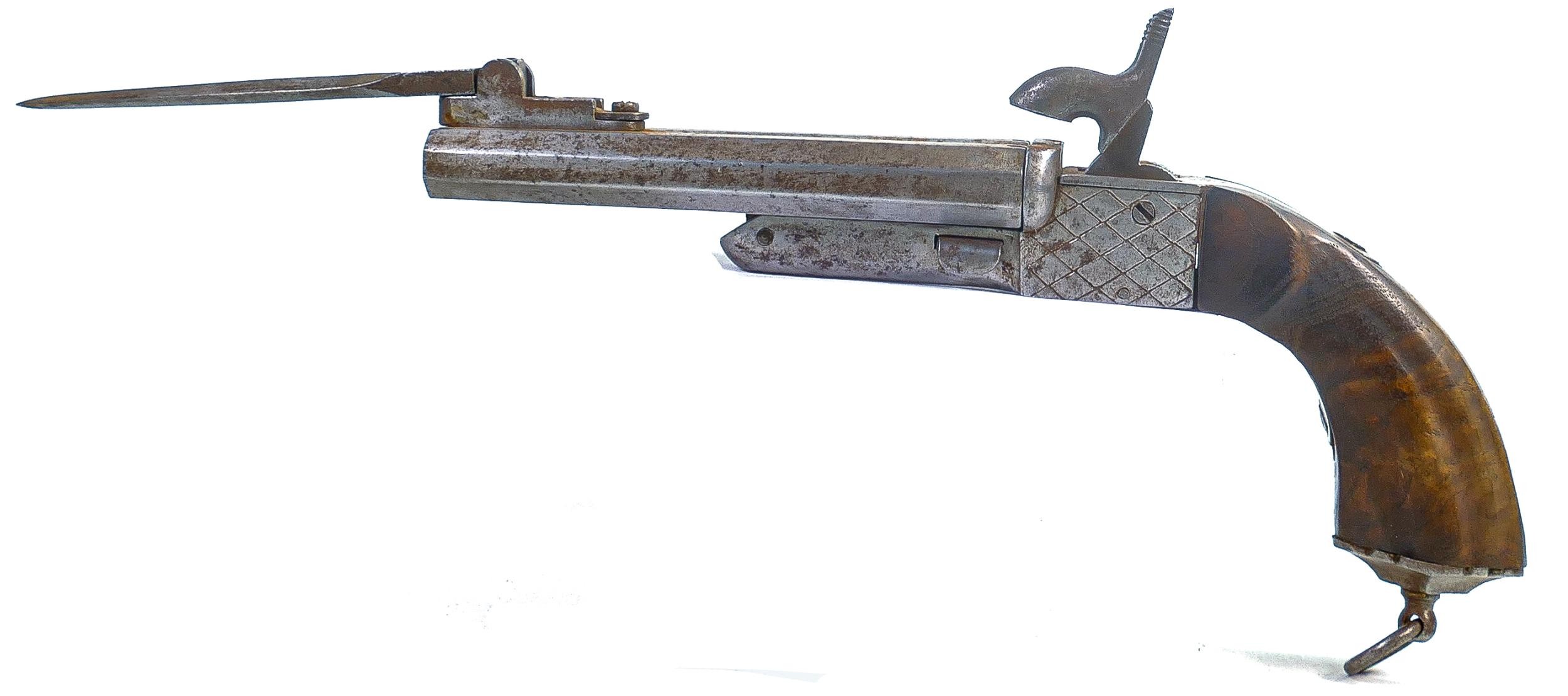 Percussion pistol with folding spike, 29cm long, hammer pulls half cocks / cocks back & fires on - Image 3 of 4