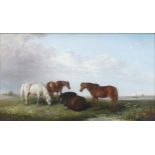 Horses Grazing Att. E R Smythe oil painting 54 x 97cm.