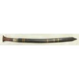 20th century or earlier ethnic sword in wooden and brass scabbard. Blade 56cm in length.