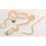 Cultured pearls necklaces x 2 - Largest 69cm wearable length, pearls 8mm appx., with 9ct gold