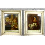 Pair of 18th century style, reverse prints on glass, one tilted Plucking a Fowl, after Rembrandt, by