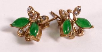 Pair 14ct earrings set with emeralds and diamonds , 1.8g. (2)