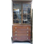 19th century mahogany Inlaid secretaire bookcase, height 122cm, width 98cm & depth 44cm